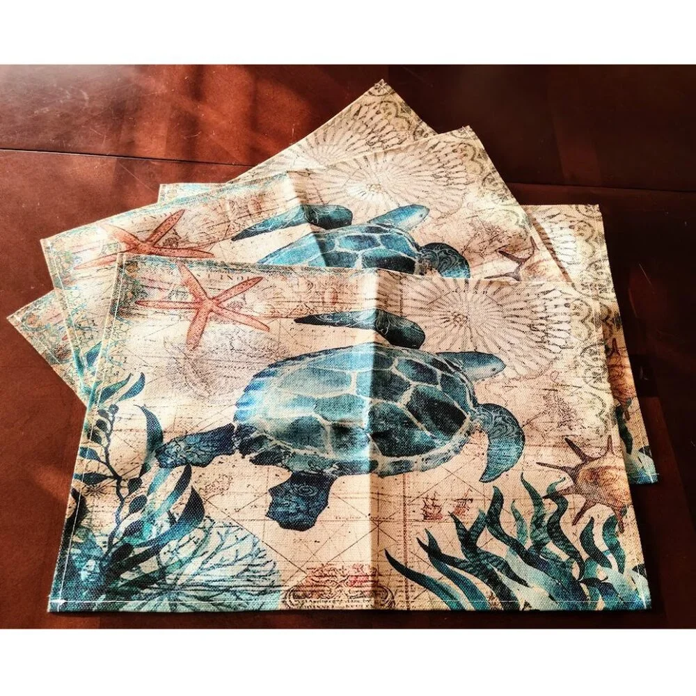 Beach Placemats Sea Turtle Table Decor 8pc Nautical Coastal Dining Decorations